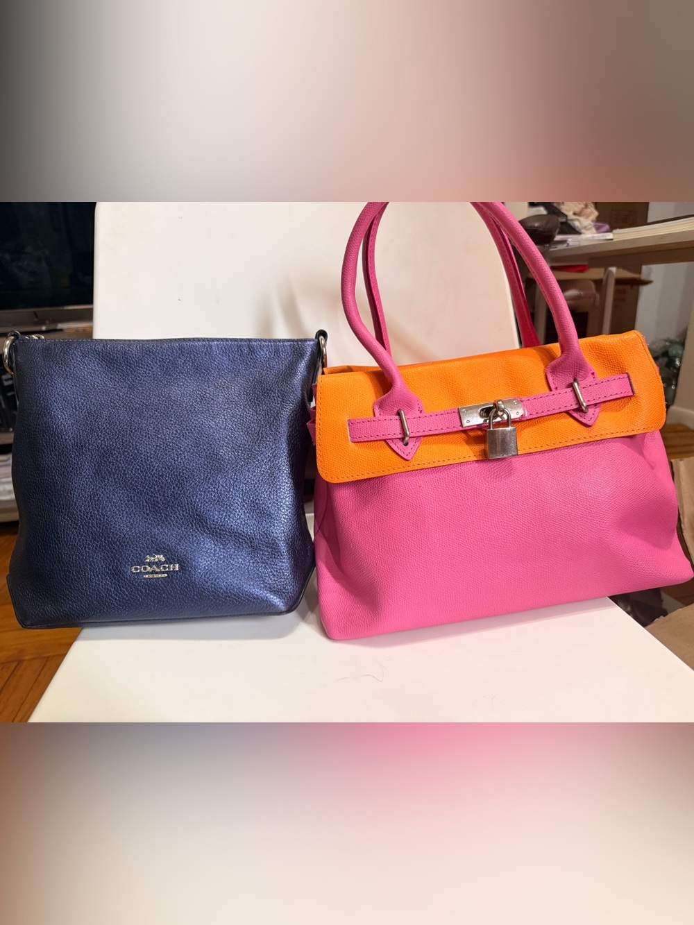 Coach Navy Crossbody and Italy made Pink and Orange leather set